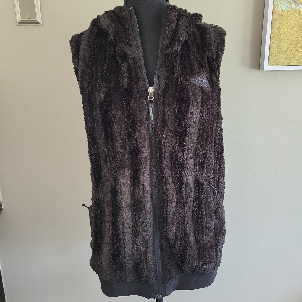 The North Face Furlander Hooded Furry Fleece Vest Women's Large Black NF0A2TTF1
